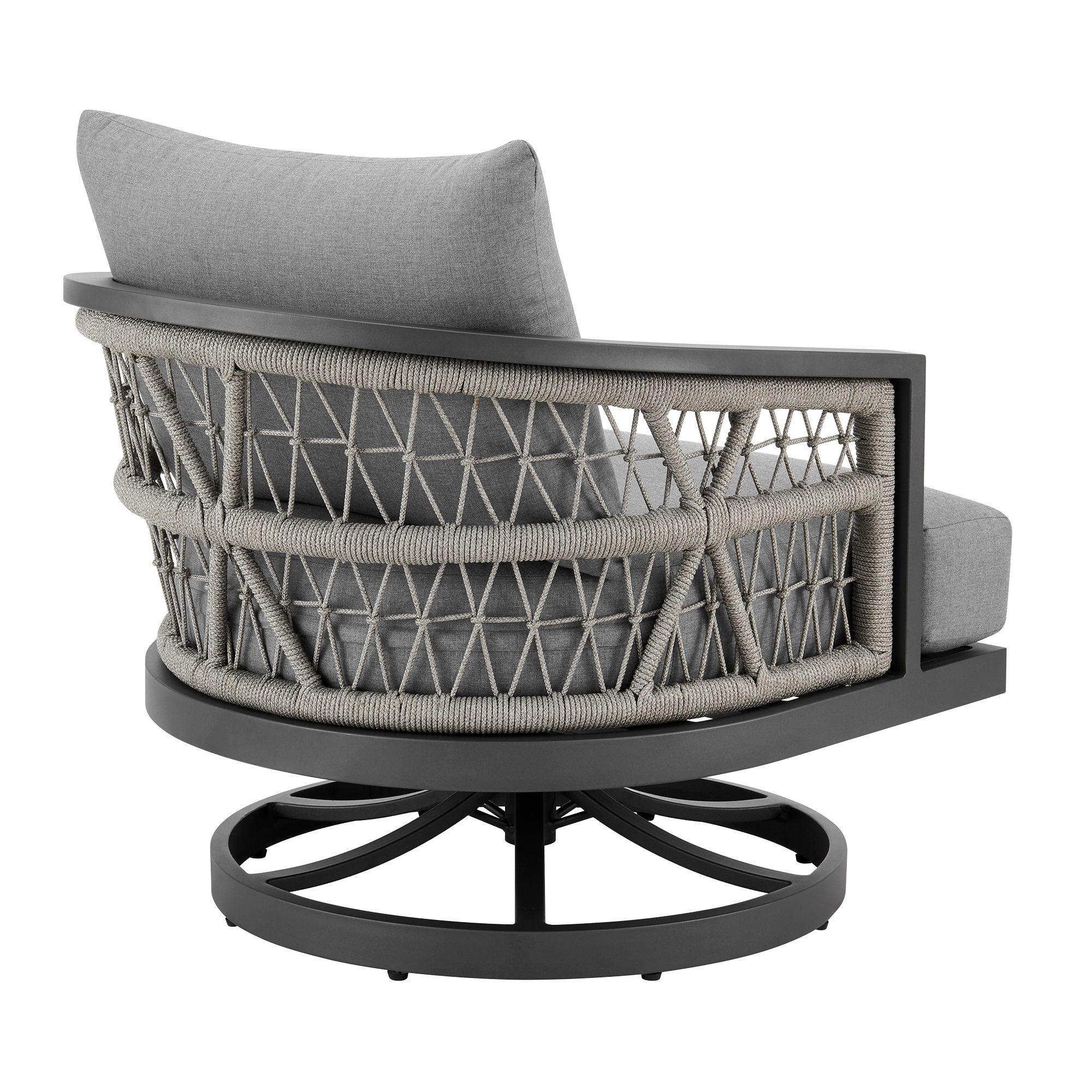Image 4 Zella Outdoor Swivel Armchair in Aluminum with Rope and Earl Gray Cushions more views