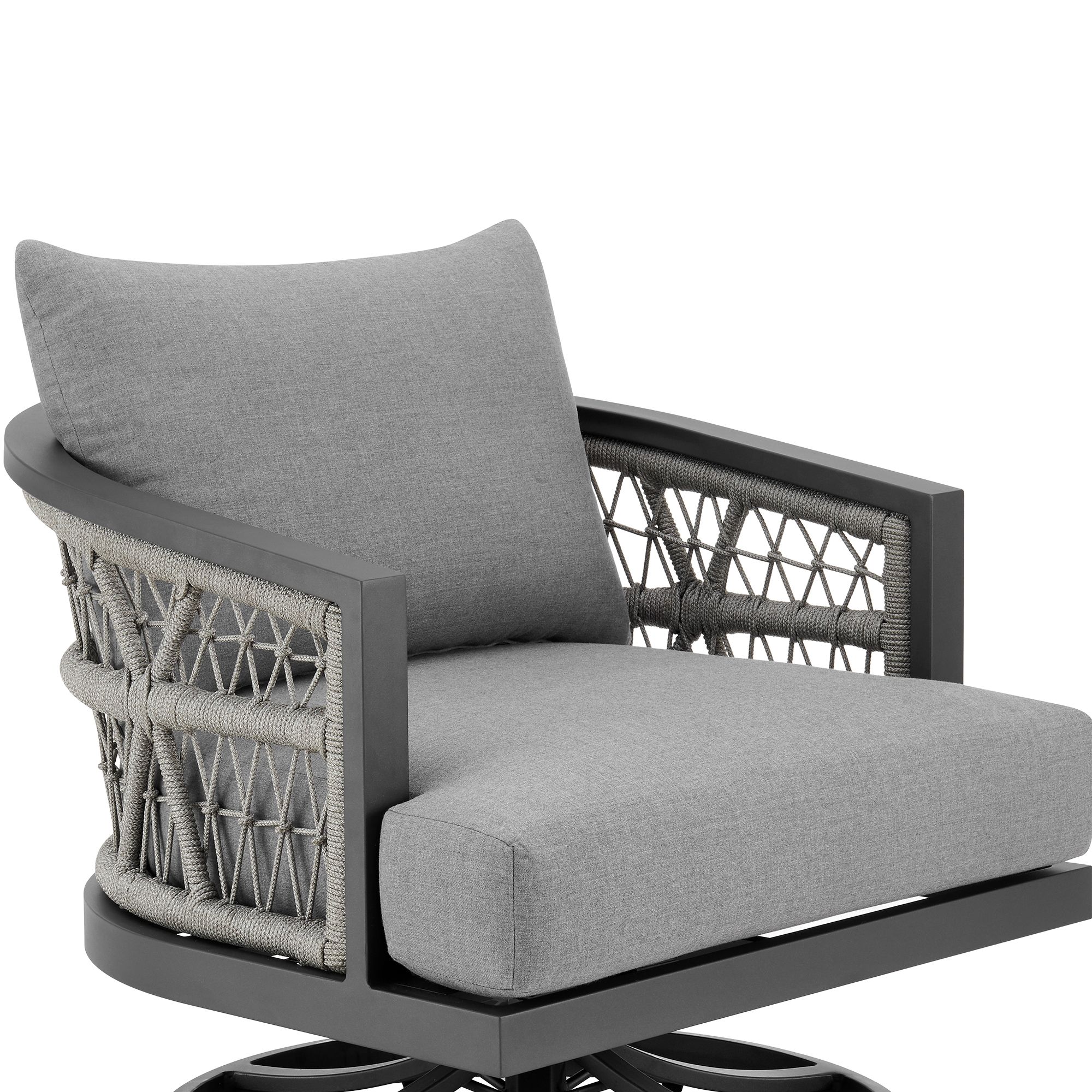 Image 5 Zella Outdoor Swivel Armchair in Aluminum with Rope and Earl Gray Cushions more views