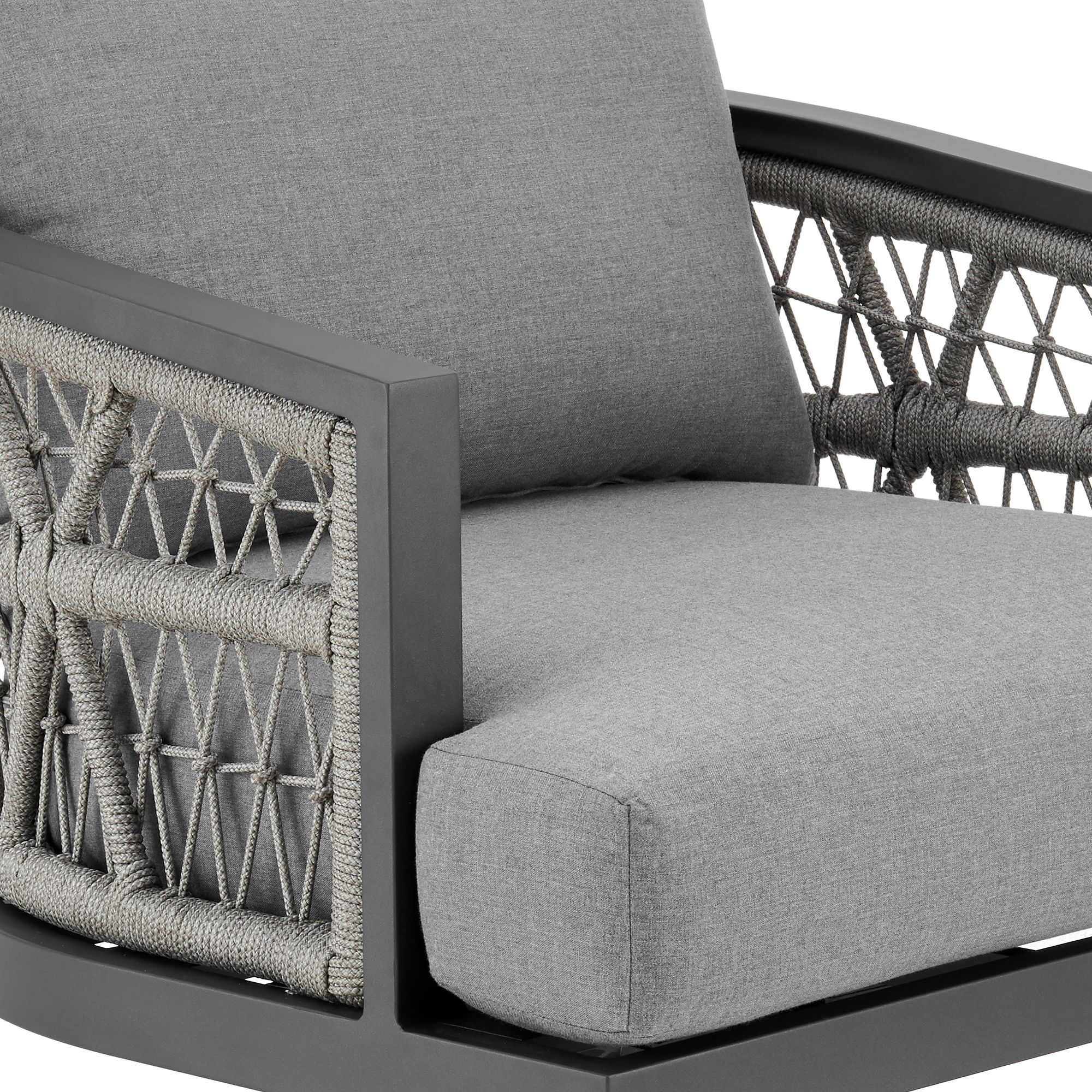Image 7 Zella Outdoor Swivel Armchair in Aluminum with Rope and Earl Gray Cushions more views