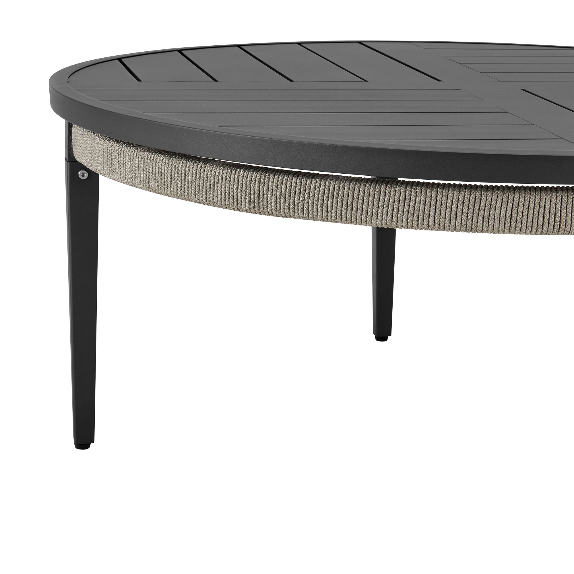 Image 3 Zella Round Coffee Table in Aluminum, Charcoal Finish and Light Gray Rope more views