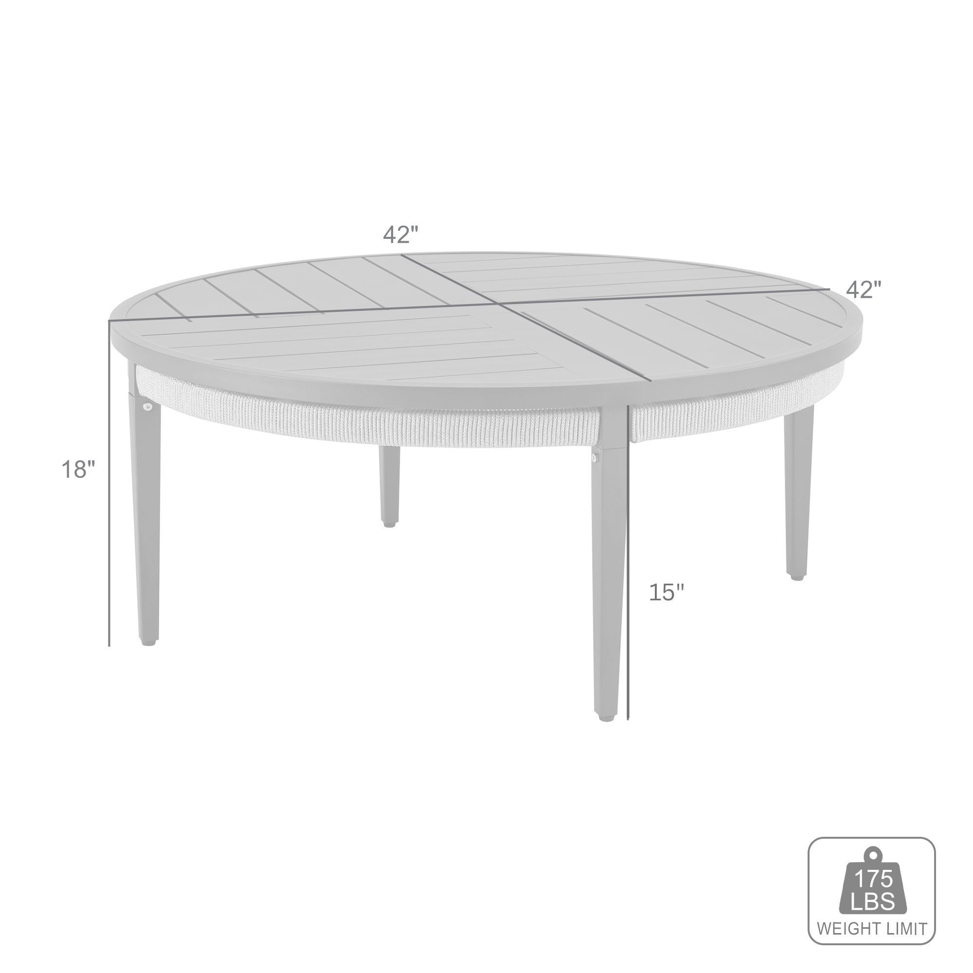 Zella Round Coffee Table in Aluminum, Charcoal Finish and Light Gray Rope