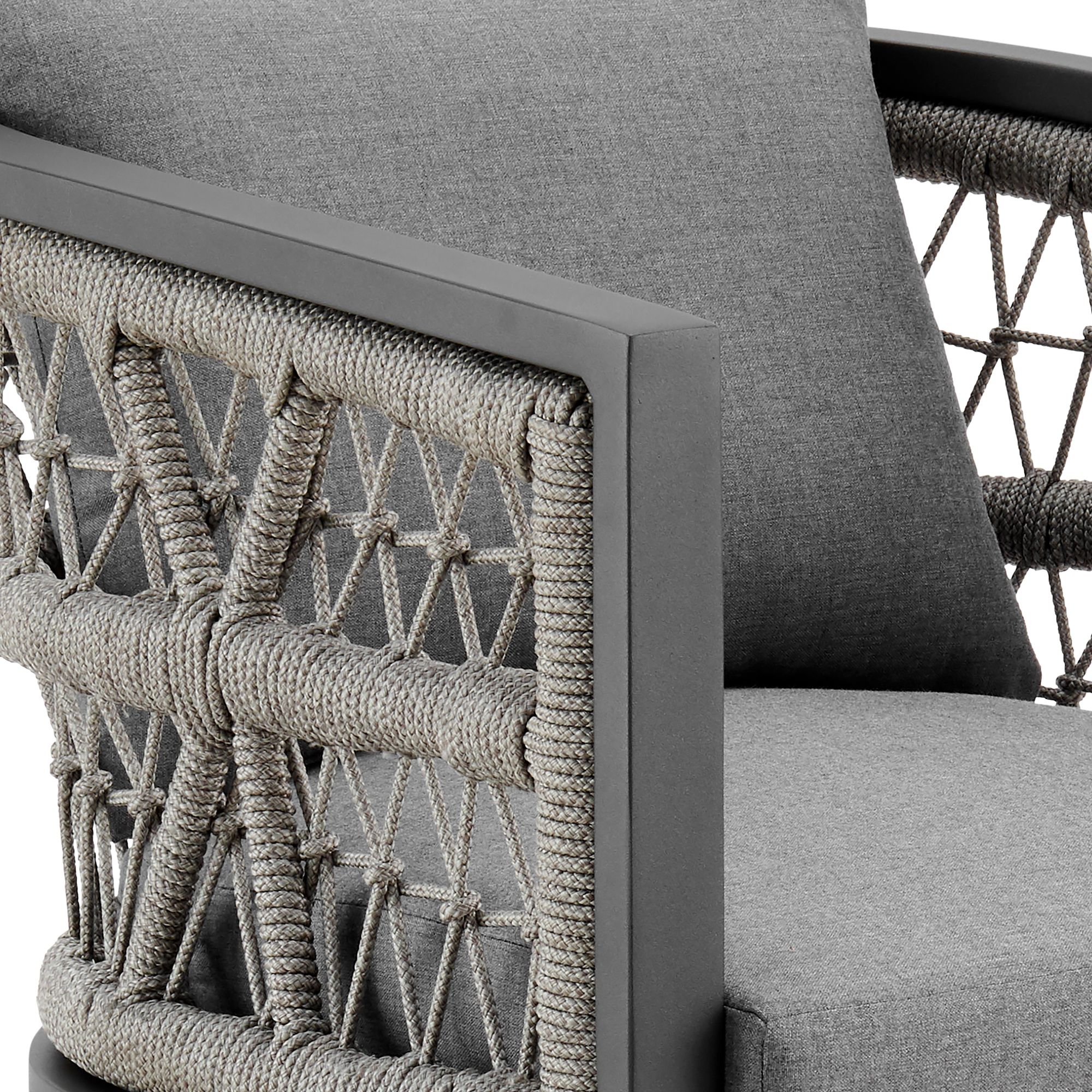 Zella Set of 2 Outdoor Dining Chair in Aluminum, Rope, Earl Gray Cushions