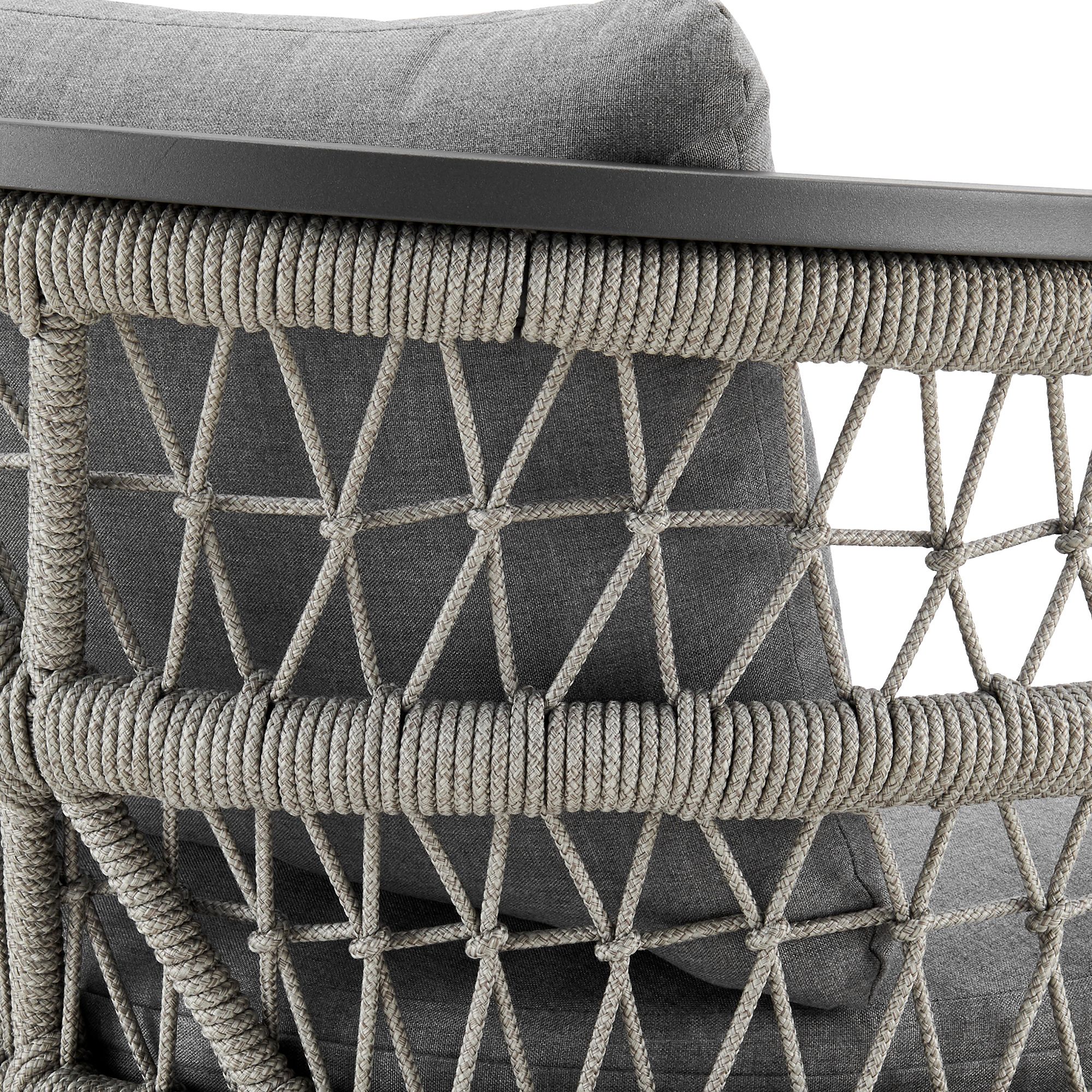 Zella Set of 2 Outdoor Dining Chair in Aluminum, Rope, Earl Gray Cushions