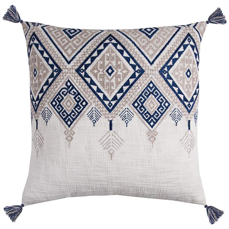 Image 1 Zella Tribal Aztek Ivory and Blue 20 inch Square Throw Pillow