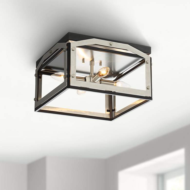 Image 1 Zen 13" Wide Black and Brushed Nickel 4-Light Ceiling Light
