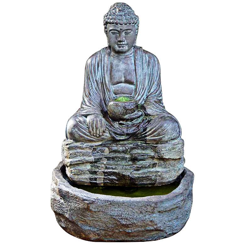 Image 1 Zen 28" High Cast Stone Buddha Fountain with Light