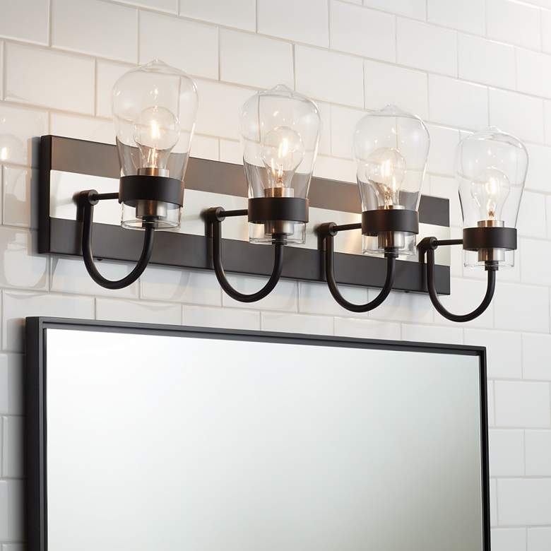 Image 1 Zen 32"W Matte Black and Brushed Nickel 4-Light Bath Light
