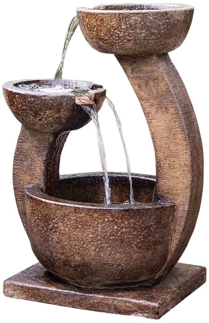 Image 2 Zen 33" High Relic Lava Two-Bowl LED Outdoor Floor Fountain - Made to Order