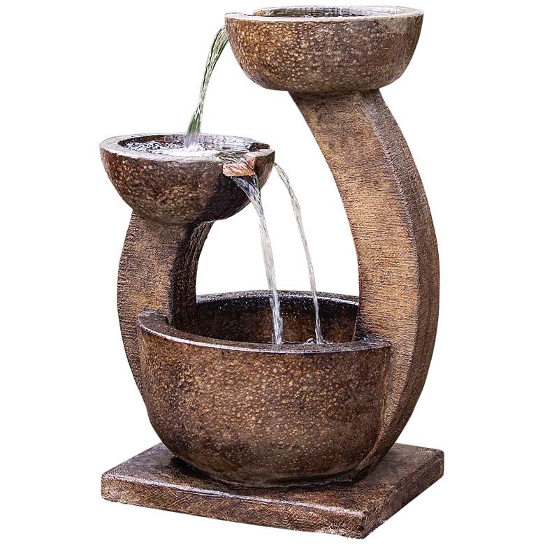 Image 2 Zen 33 inch High Relic Lava Two-Bowl LED Outdoor Floor Fountain