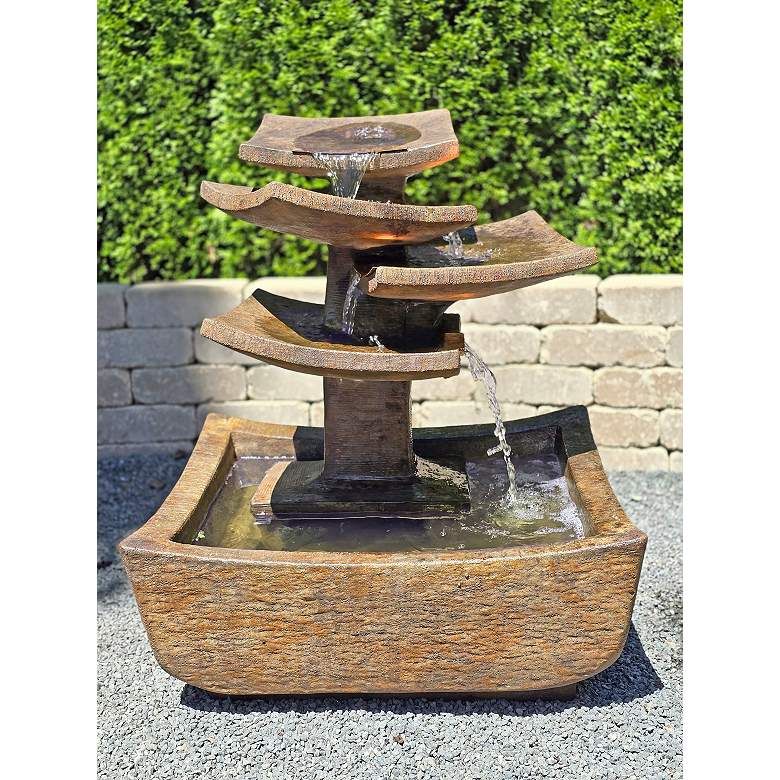 Image 1 Zen Plates 36" High Relic Lava Tiered Outdoor LED Fountain