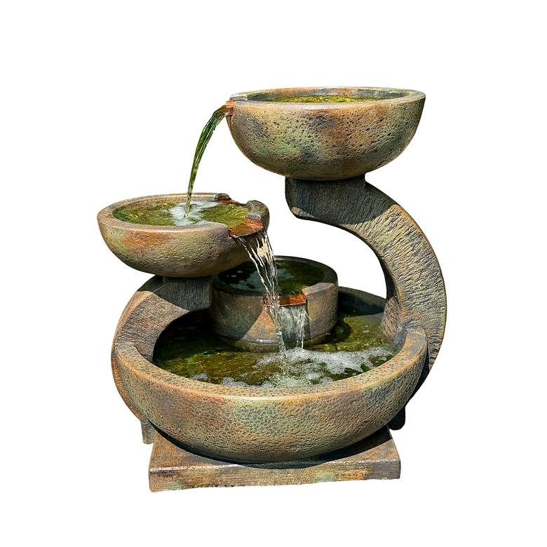 Image 1 Zen Three-Bowl 32 1/2 inch High Relic Lava LED Outdoor Fountain