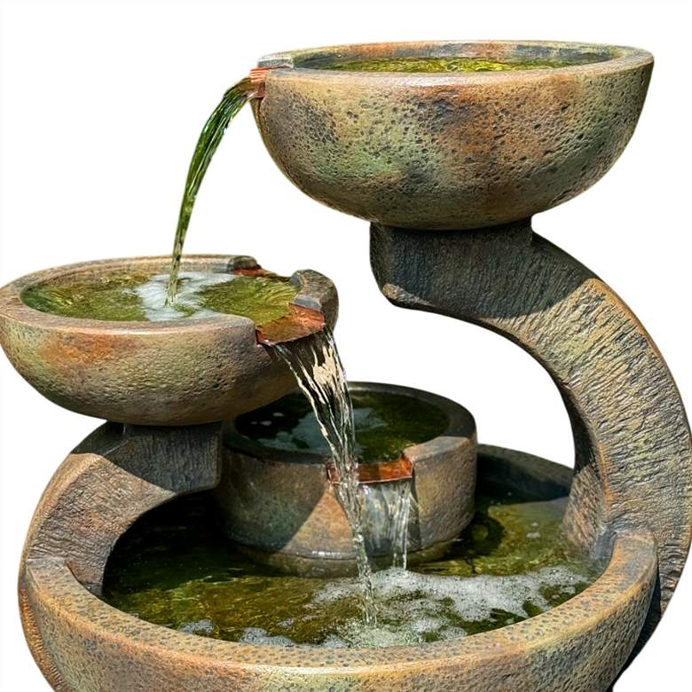 Image 2 Zen Three-Bowl 32 1/2" High Relic Lava LED Outdoor Fountain more views