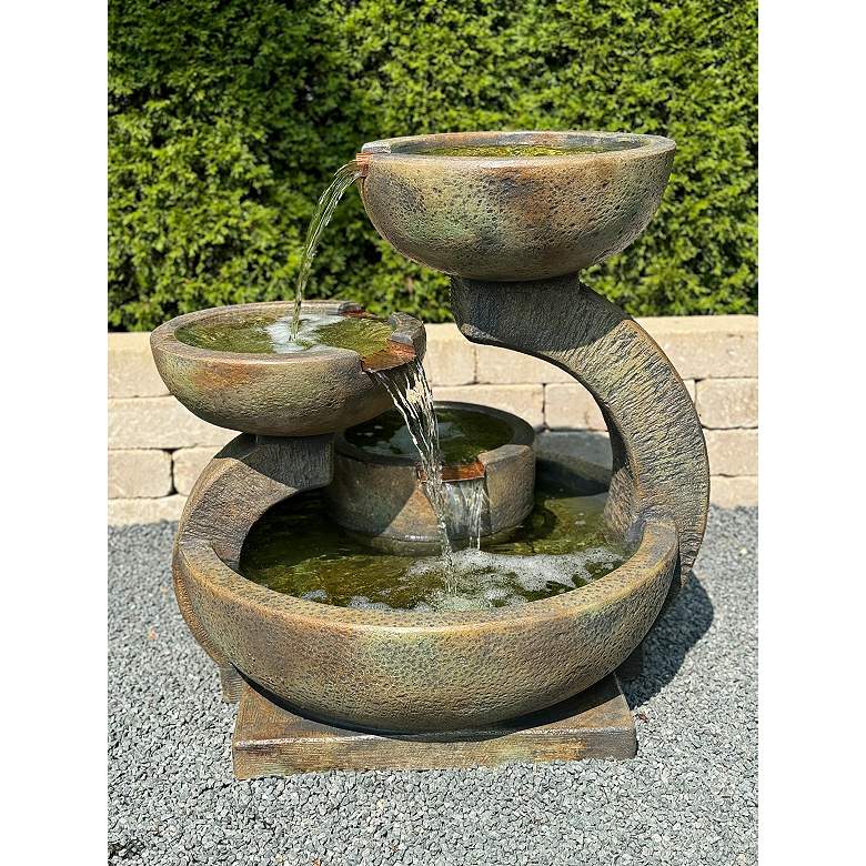 Image 3 Zen Three-Bowl 32 1/2" High Relic Lava LED Outdoor Fountain more views