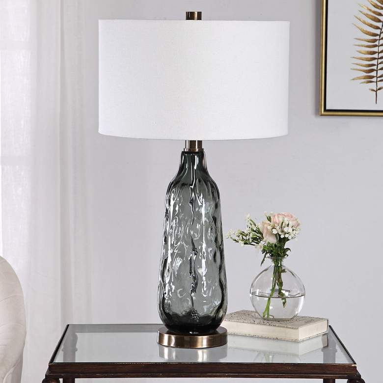Image 1 Zena Translucent Blue Gray Thick Water Glass Table Lamp