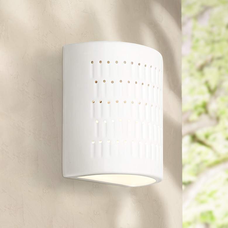 Zenia 10&quot; High White Ceramic Modern Outdoor Wall Light