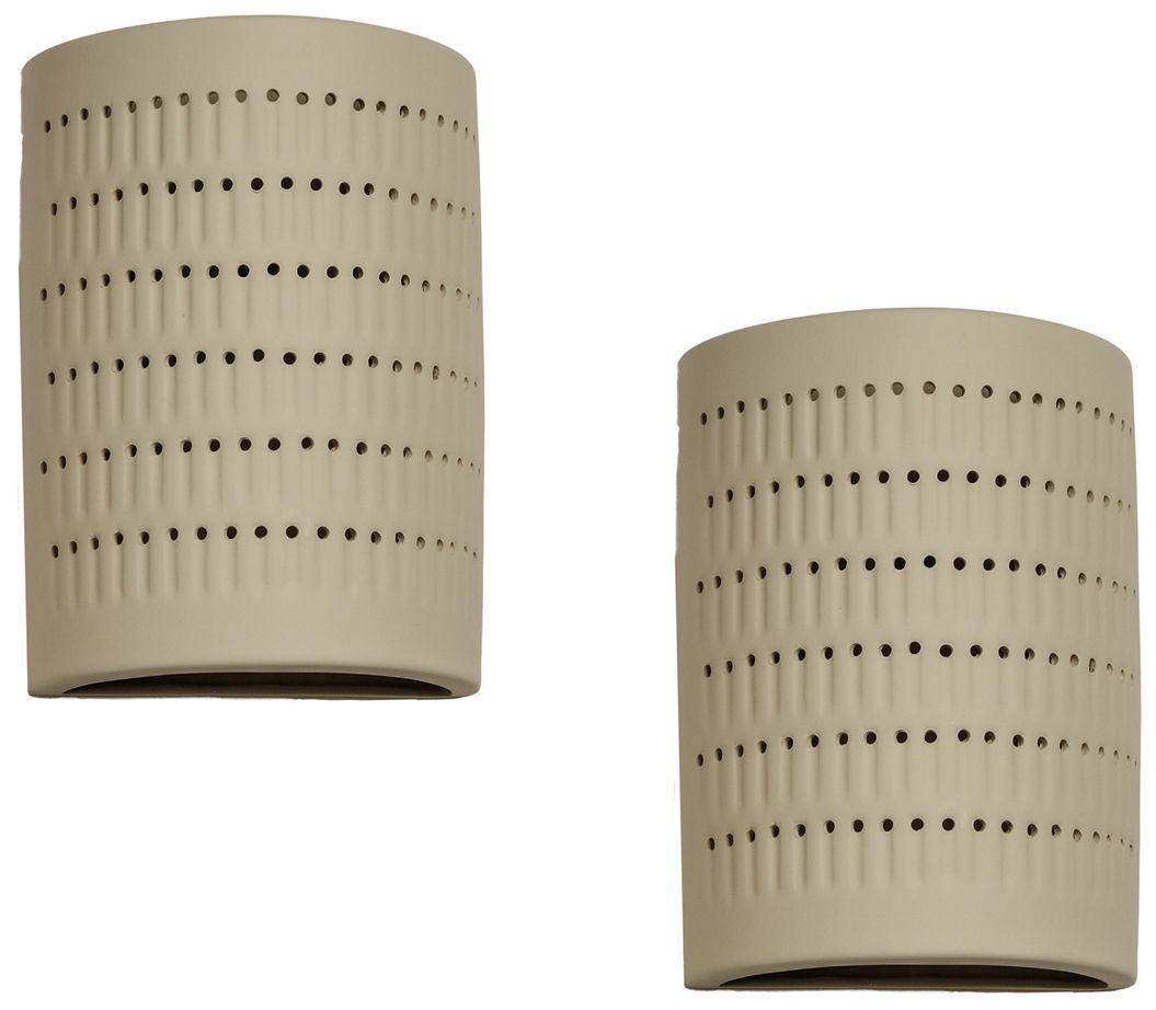 Zenia-13-inch-high-ceramic-beige-up/down-LED-outdoor-wall-light-set-of-2