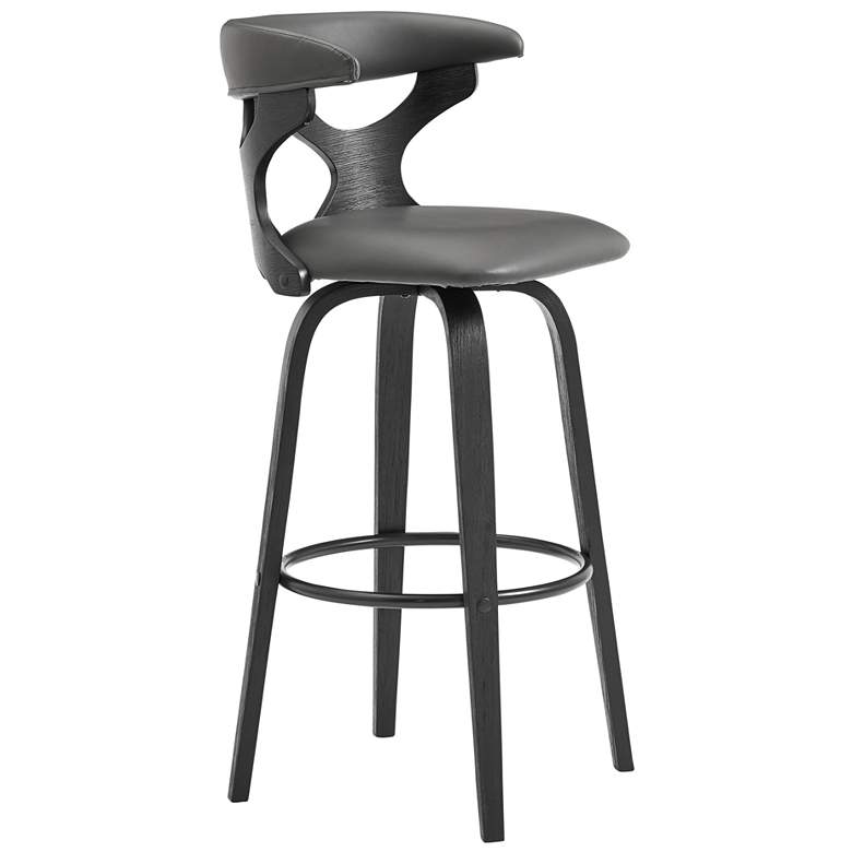 Image 1 Zenia 26 in. Swivel Barstool in Matte Black Finish with Gray Faux Leather