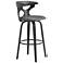 Zenia 30 in. Swivel Barstool in Matte Black Finish with Gray Faux Leather