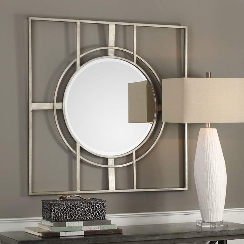 Image 1 Zenon Metallic Silver Leaf 39 1/2" Square Wall Mirror