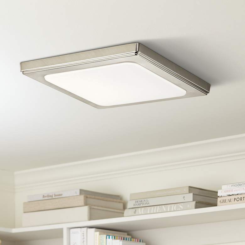 Image 1 Zeo 10" Wide Square Brushed Nickel 3000K LED Ceiling Light