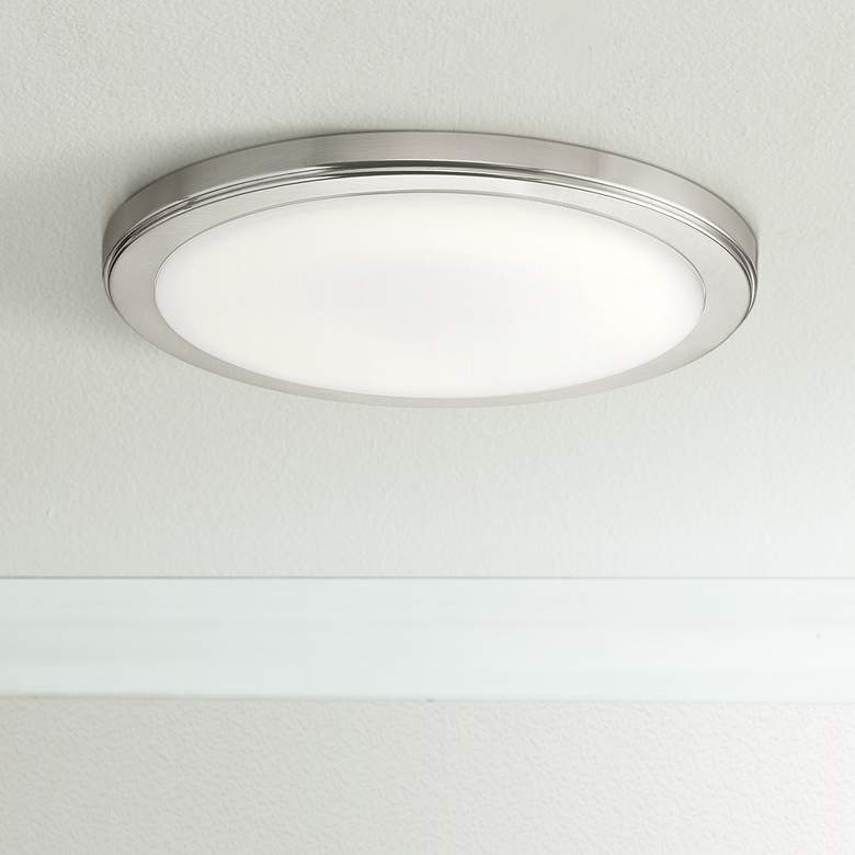 Image 1 Zeo 13 inch Wide Round Brushed Nickel 3000K LED Ceiling Light