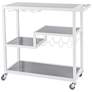 Zephs White Metal and Smoky Gray Glass Rolling Bar Cart