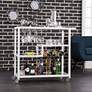 Zephs White Metal and Smoky Gray Glass Rolling Bar Cart