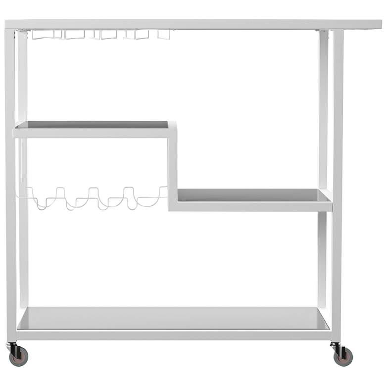 Image 3 Zephs White Metal and Smoky Gray Glass Rolling Bar Cart more views