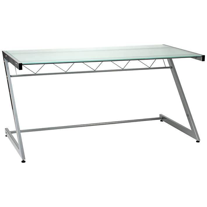 tirsdag Muldyr kage Zeus 61" Wide Deluxe Large Frosted Glass Aluminum Desk - #2G352 | Lamps Plus