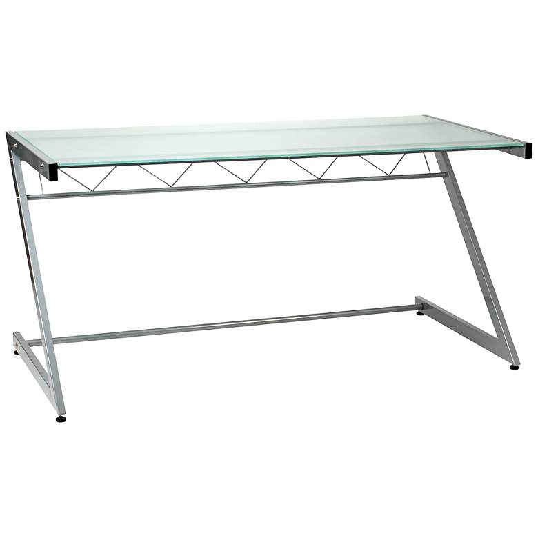 Image 1 Zeus 61" Wide Deluxe Large Frosted Glass Aluminum Desk