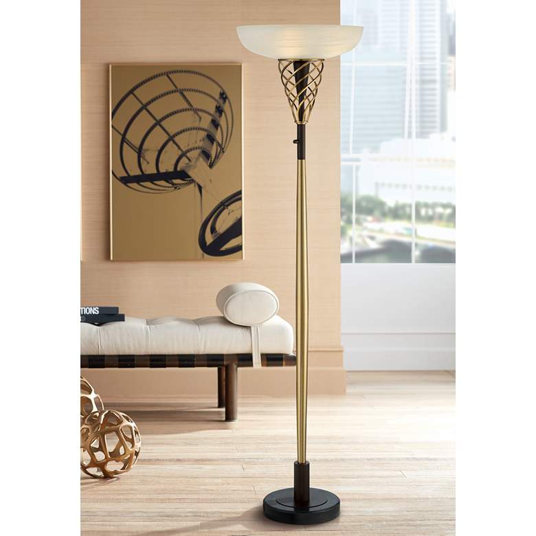 Image 1 Zeus Bronze and Brass Luxe Torchiere Floor Lamp