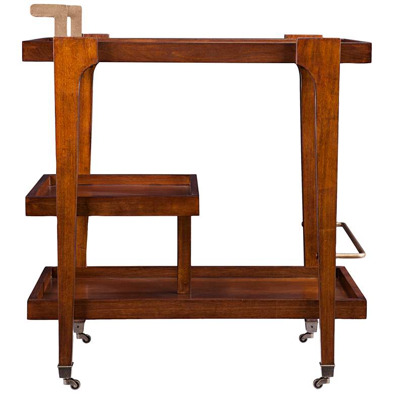 Image 3 Zhori Rich Dark Tobacco Wood 3-Tier Rolling Bar Cart more views