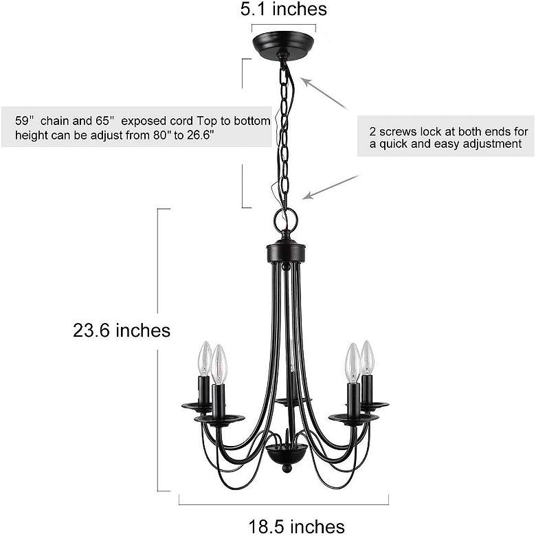 Image 3 Zico 18 1/2 inch Wide Black 5-Light Candle Chandelier more views