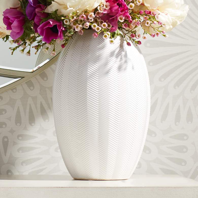 Zig Zag 10 3/4&quot; High Matte White Porcelain Decorative Vase