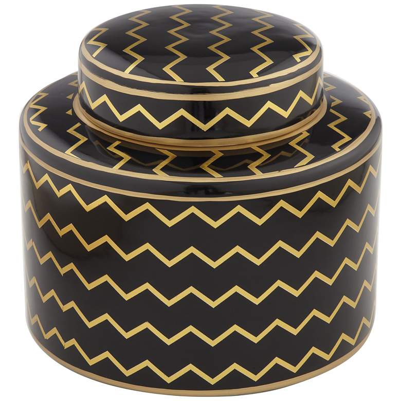 Image 1 Zig Zag Black and Gold 7" High Decorative Jar with Lid