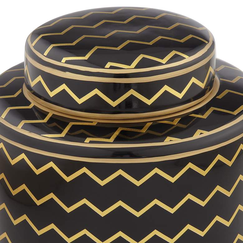 Image 2 Zig Zag Black and Gold 7" High Decorative Jar with Lid more views