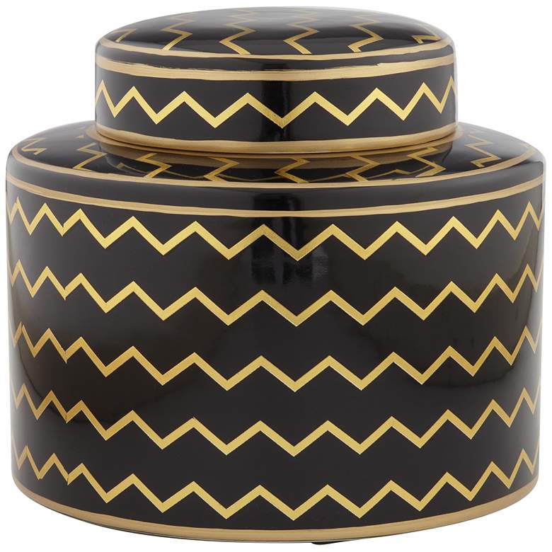 Image 3 Zig Zag Black and Gold 7" High Decorative Jar with Lid more views