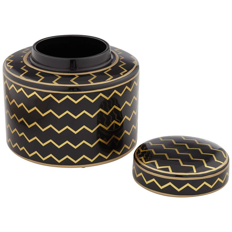 Image 4 Zig Zag Black and Gold 7" High Decorative Jar with Lid more views