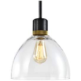 Image1 of Zigrina 10" E26 Clear Dome Glass Pendant and Black with Brass Metal Fi