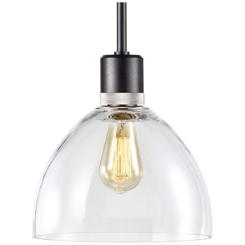 Image 1 Zigrina 10" E26 Clear Dome Glass Pendant and Black with Nickel Metal F