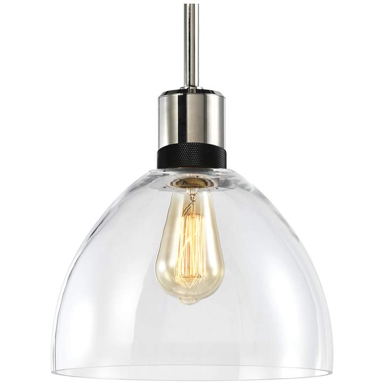 Image 1 Zigrina 10" E26 Clear Dome Glass Pendant and Nickel with Black Metal F