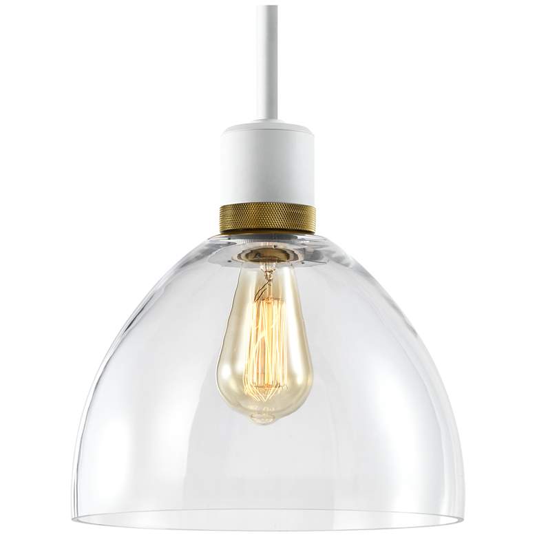 Image 1 Zigrina 10 inch E26 Clear Dome Glass Pendant and White with Brass Metal Fi