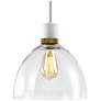 Zigrina 10" E26 Clear Dome Glass Pendant and White with Brass Metal Fi