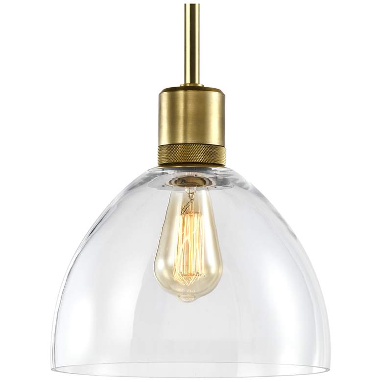Image 1 Zigrina 10" E26 Clear Dome Glass Pendant Light and Aged Brass Metal Fi