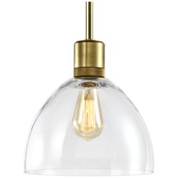 Zigrina 10" E26 Clear Dome Glass Pendant Light and Aged Brass Metal Fi
