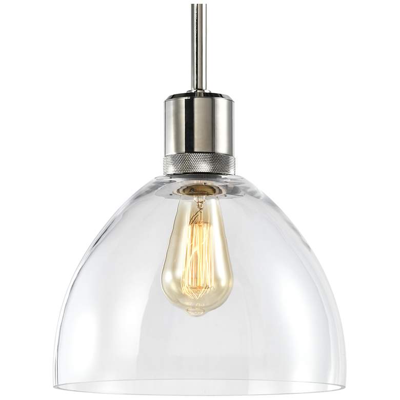 Image 1 Zigrina 10" E26 Clear Dome Glass Pendant with Polished Nickel Metal Fi