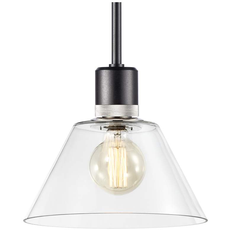 Image 1 Zigrina 12" E26 Clear Cone Glass Pendant and Black with Nickel Metal F