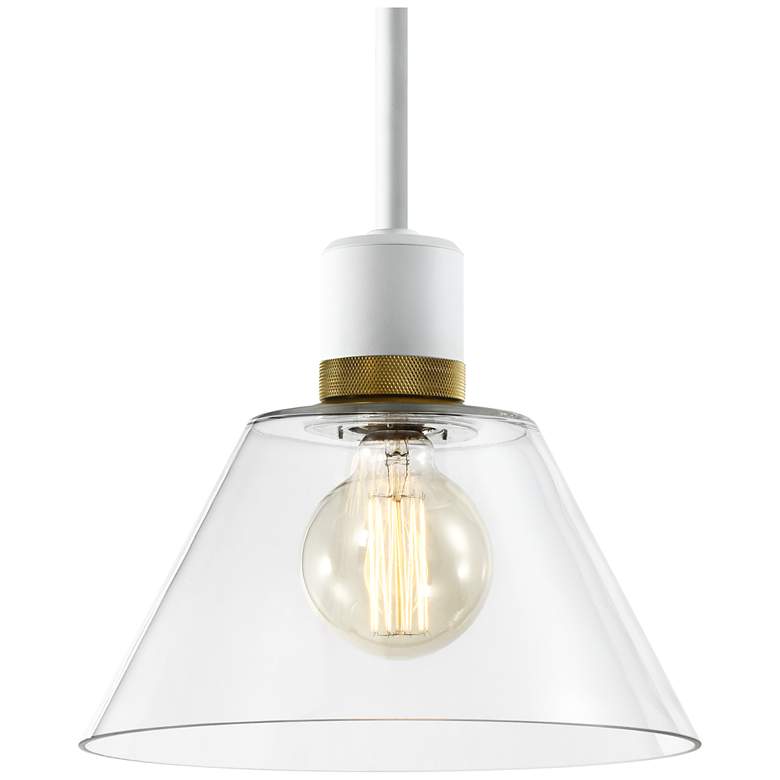 Image 1 Zigrina 12" E26 Clear Cone Glass Pendant and White with Brass Metal Fi