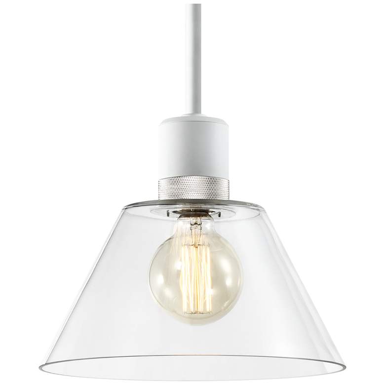 Image 1 Zigrina 12" E26 Clear Cone Glass Pendant and White with Nickel Metal F