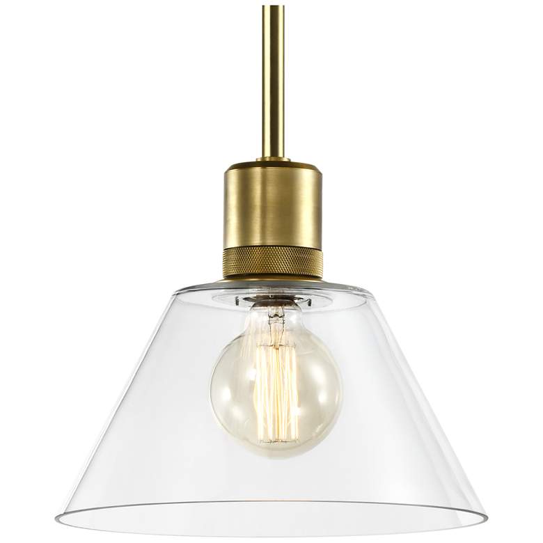 Image 1 Zigrina 12" E26 Clear Cone Glass Pendant Light and Aged Brass Metal Fi